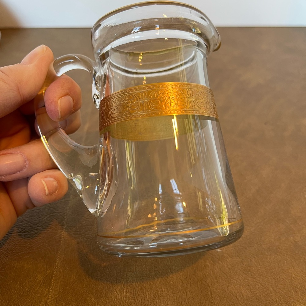Rare Find Tiffin Glass Gilded Lidded Syrup Pitcher w Saucer, early 20th Century - Picture 3 of 11
